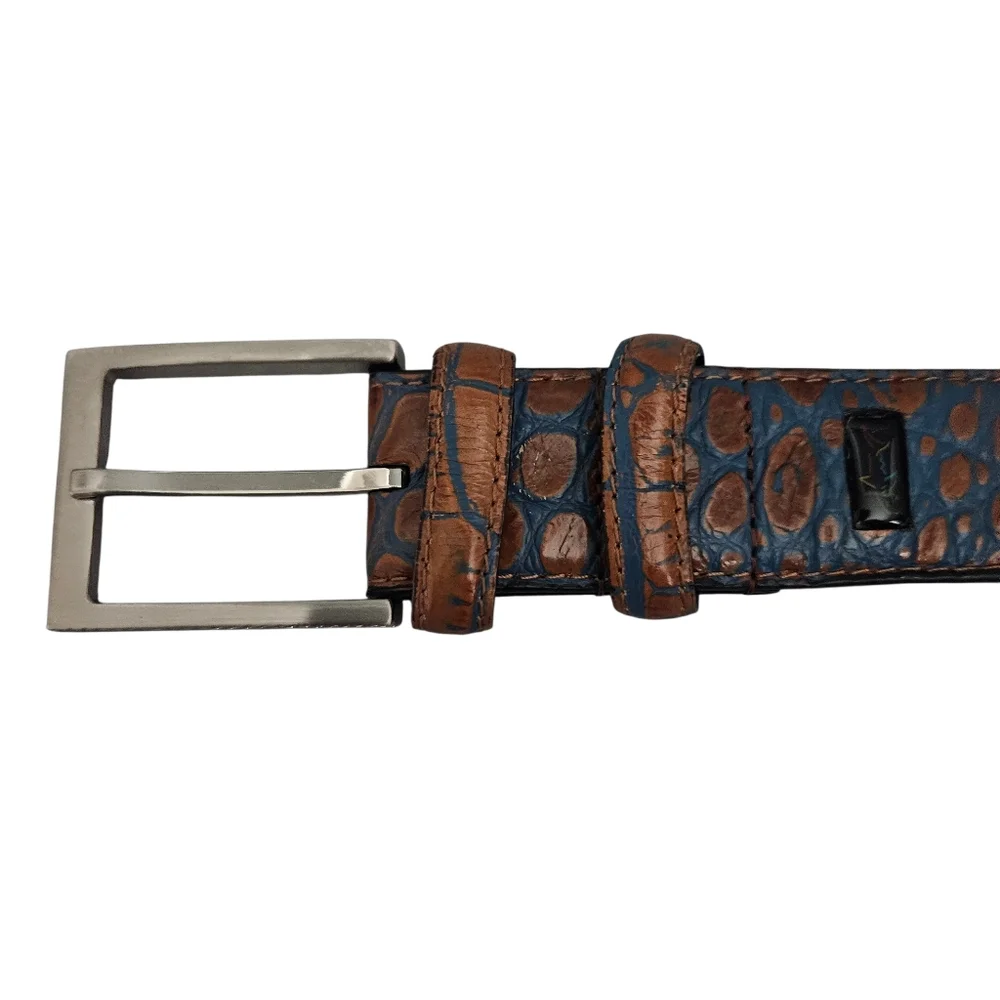 Greg Norman‎ Men's Brown Blue Croco Print Leather Belt Sz 42